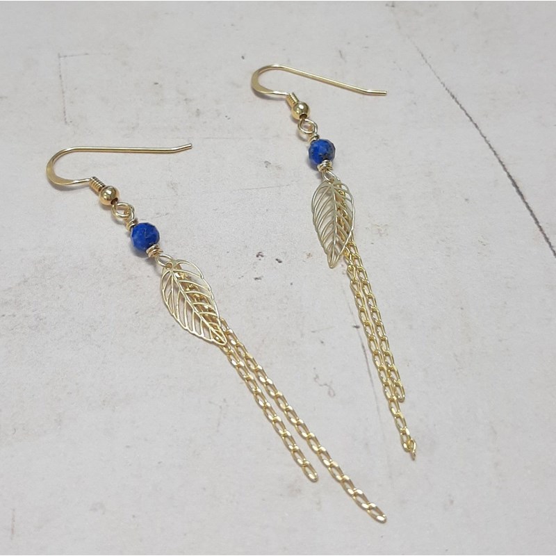 Boucles d’oreilles feuilles lapis lazuli