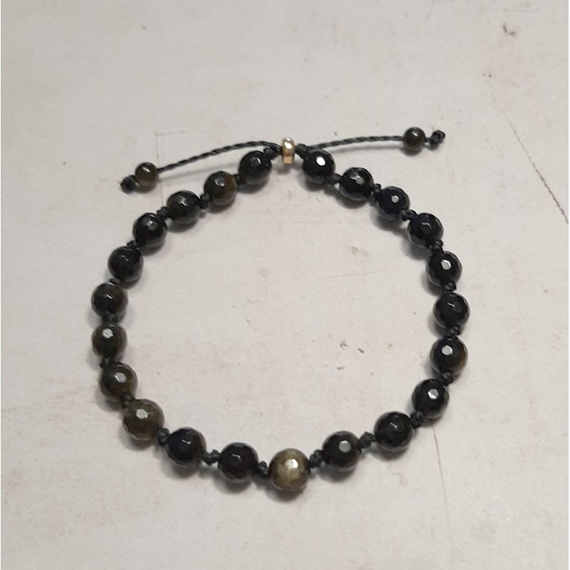 Bracelet coulissant réglable obsidienne