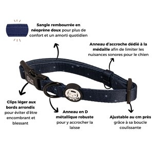 Collier pour chien rembourré et résistant - bleu nuit - taille l