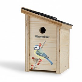 Nichoir en bois pour mésange bleue prestige - décor