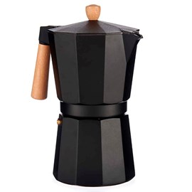 Cafetière en aluminium 12 tasses noire avec poignée en bois