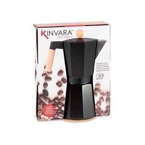 Cafetière en aluminium 12 tasses noire avec poignée en bois