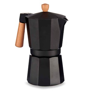 Cafetière en aluminium avec poignée en bois et capacité de 450ml pour 9 tasses.