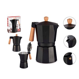 Cafetière en aluminium avec poignée en bois et capacité de 450ml pour 9 tasses.