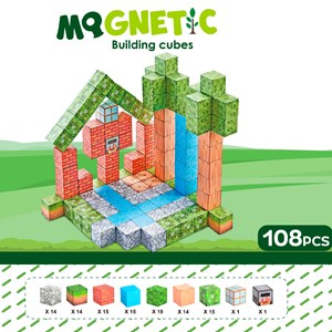 Cubes magnétiques de 2cm. Thème forêt. 108 pièces.