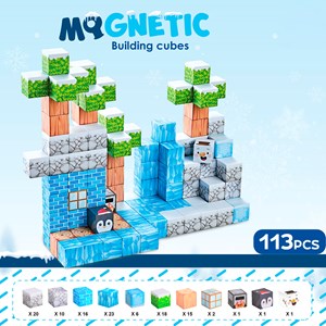 Cubes magnétiques de 2cm. Thème glace et neige. 113 pièces.