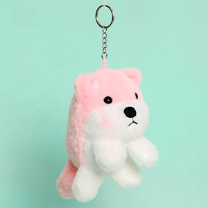 Peluche suspendu ultra doux. Design shiba inu rose. 18 cm.