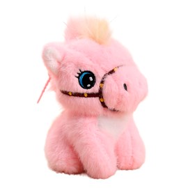 Peluche extra doux et moelleux avec pendentif. Design poulain assis rose. 13 cm.