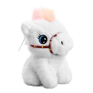 Peluche extra-doux et moelleux avec pendentif. Design poulain assis blanc. 13 cm