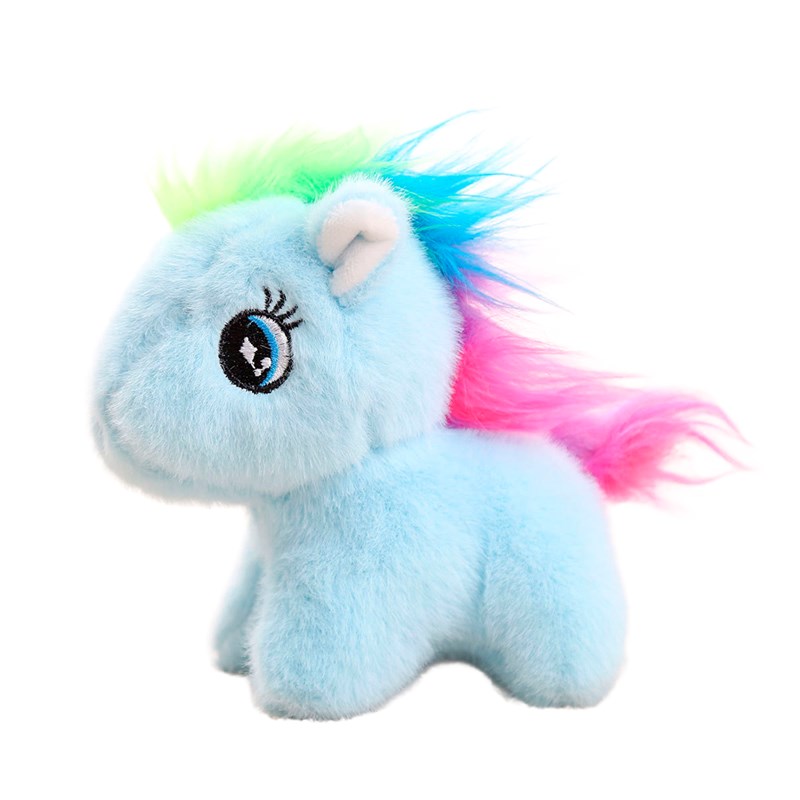 Peluche extra-doux et moelleux avec pendentif. Conception de poney coloré. 13 cm