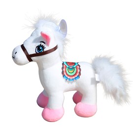 Doudou ultra doux et moelleux avec ventouse. Design poney avec selle. 17 cm.