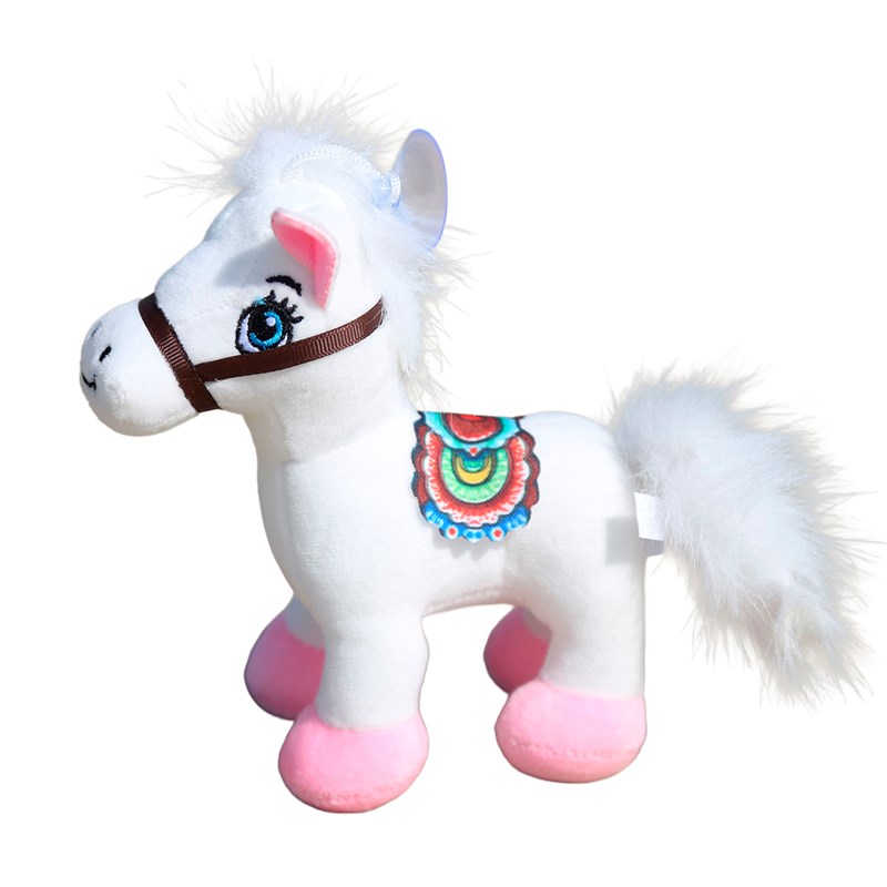 Doudou ultra doux et moelleux avec ventouse. Design poney avec selle. 17 cm.