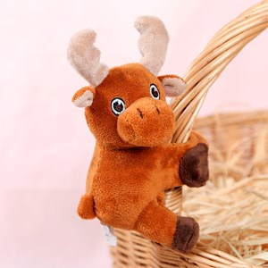 Peluche extra doux et moelleux. Design élan avec mécanisme enroulable. 15 cm.