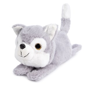 Peluche extra-doux et moelleux. Design husky avec mécanisme rétractable. 18 cm.