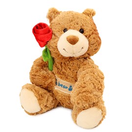 Peluche ultra doux et moelleux. Design ours tenant une rose. 28 cm.