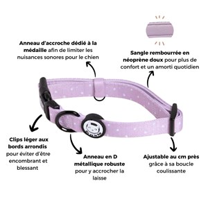 Collier pour chien rembourré et résistant - lilas - taille xl