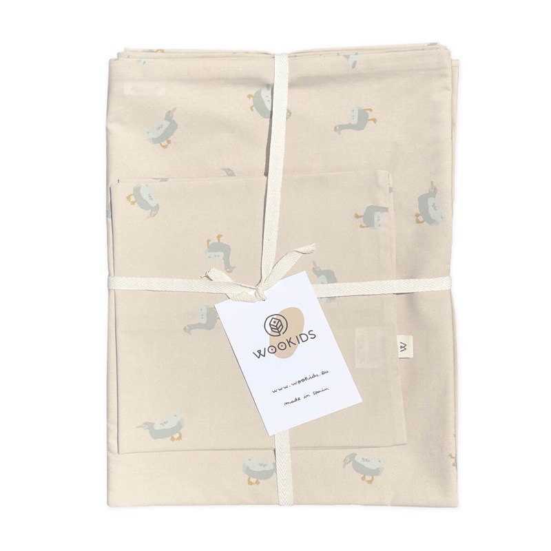 Wookids - Housse ducks beige bleue 100x140 40x40