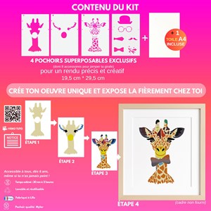 Kit diy créatif 3 pochoirs girafe – peinture facile pour enfants et adultes