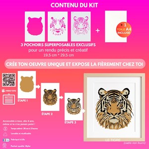 Kit diy créatif 3 pochoirs tigre – peinture facile pour enfants et adultes