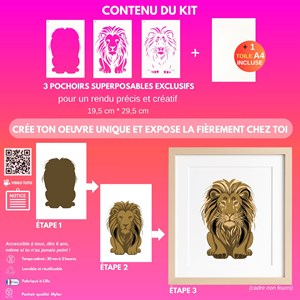 Kit diy créatif 3 pochoirs lion – peinture facile pour enfants et adultes