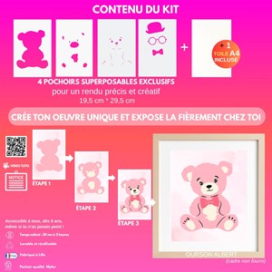 Kit diy créatif 4 pochoirs ourson – peinture facile pour enfants et adultes