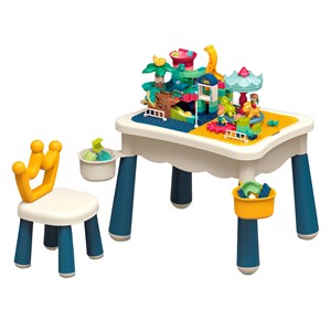 Table éducative avec blocs de construction. 209 pièces.