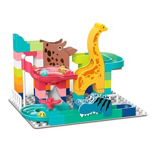 Blocs de construction de dinosaures avec toboggan à billes. 62 pièces.