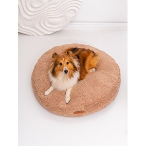 Coussin rond coco teddy beige foncé, taille m, adorable