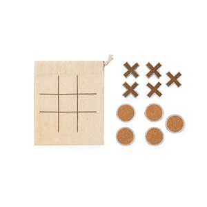 Jeu de morpion 10 pièces nature liège. Housse en coton
