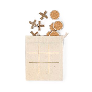 Jeu de morpion 10 pièces nature liège. Housse en coton