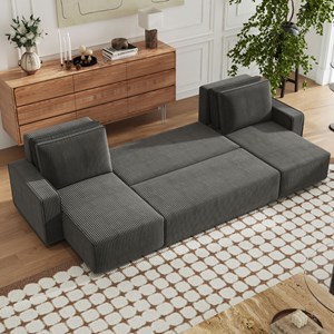Salisbury canapé convertible 6 places avec coffre en velours côtelé anthracite