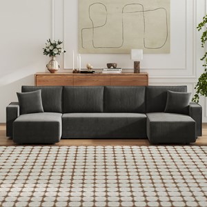 Salisbury canapé convertible 6 places avec coffre en velours côtelé anthracite