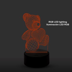 Lampe d'ambiance effet 3d, design ourson. Lumières rgb interchangeables.