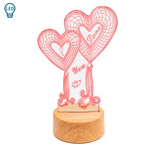 Lampe d'ambiance effet 3d, design love, base effet bois. Lumière led.
