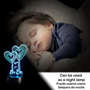 Lampe d'ambiance effet 3d, design love, base effet bois. Lumière led.