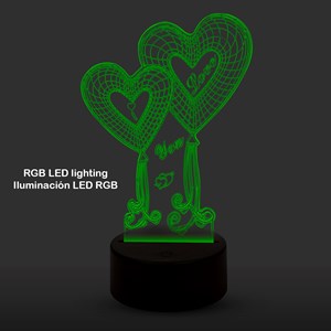 Lampe d'ambiance effet 3d, design love, base effet bois. Lumière led.