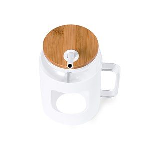 Bocal/Flacon en cristal 1,6 L. Housse en silicone. Couvercle en bambou.