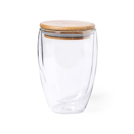 Gobelet thermique en borosilicate double paroi 350 ml. Avec couvercle en bambou