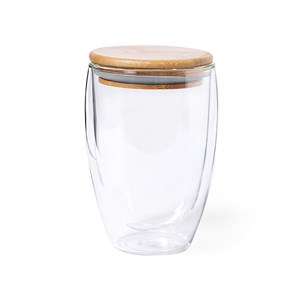 Gobelet thermique en borosilicate double paroi 350 ml. Avec couvercle en bambou