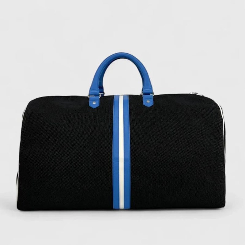 Sac de voyage upcyclé johner – bandes cobalt & blanc, éco-responsable
