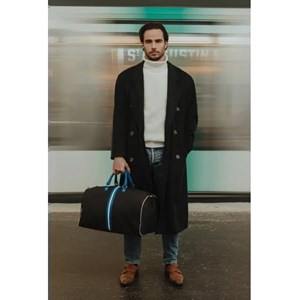 Sac de voyage upcyclé johner – bandes cobalt & blanc, éco-responsable