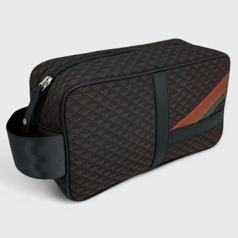 Trousse de toilette en tissu à motifs bobby noir marron kaki