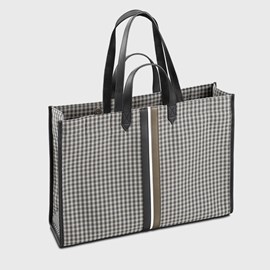 E2r cabas femme écoresponsable en tissu vichy et cuir upcyclés tammy