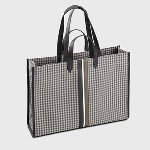 E2r cabas femme écoresponsable en tissu vichy et cuir upcyclés tammy