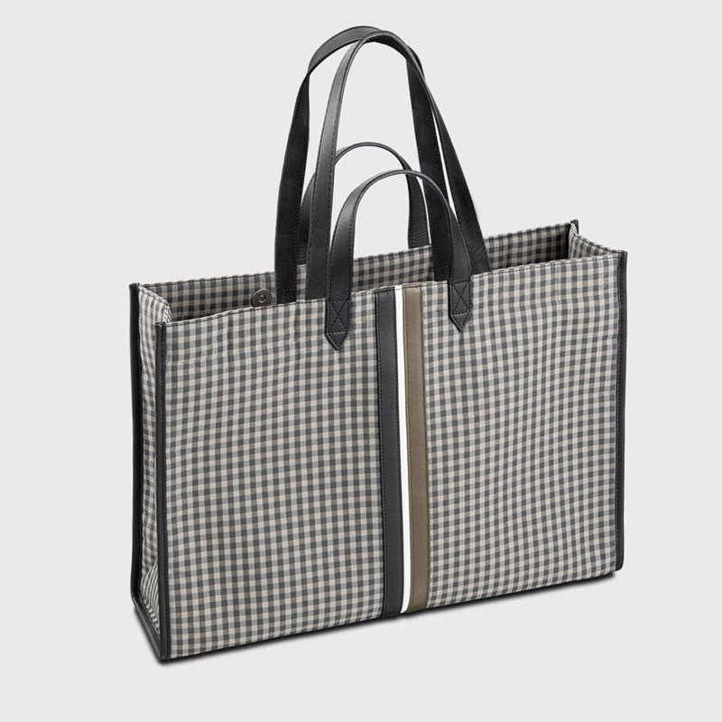 E2r cabas femme écoresponsable en tissu vichy et cuir upcyclés tammy