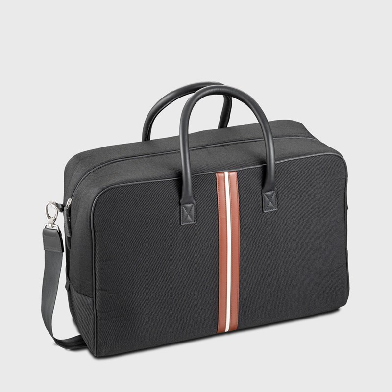 E2r-paris - E2r bagage cabine unisexe tissu noir upcycle et cuir auburn ronaldo