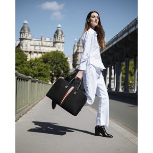 E2r bagage cabine unisexe tissu noir upcycle et cuir auburn ronaldo