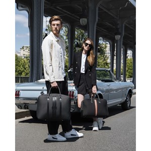 E2r bagage cabine unisexe tissu noir upcycle et cuir auburn ronaldo