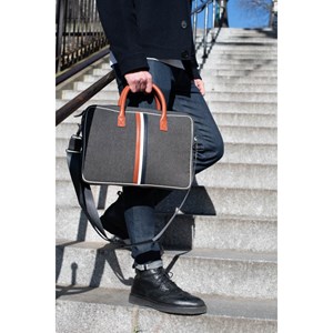 E2r sac ordinateur 15 pouces homme noir cuir et tissu enzo