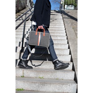 E2r sac ordinateur 15 pouces homme noir cuir et tissu enzo